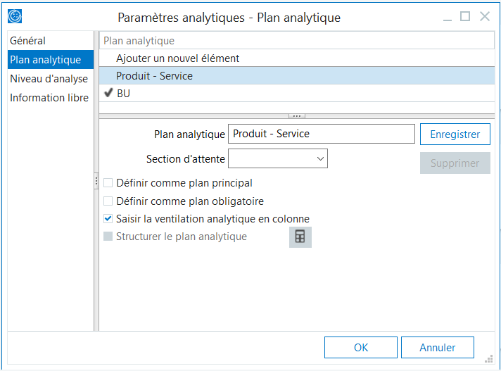 Paramètres plan analytique