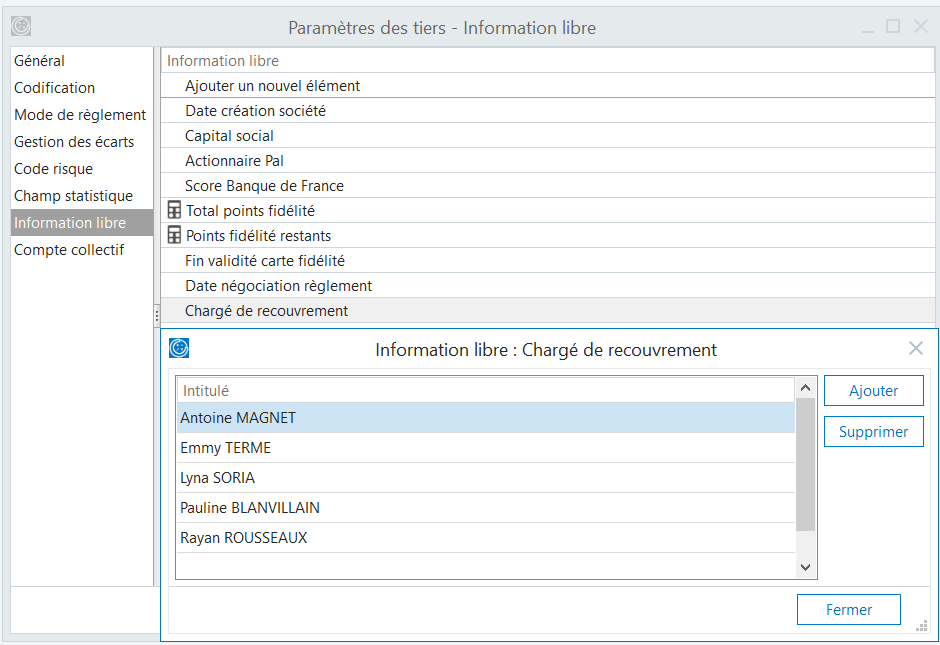 Informations libres - tiers