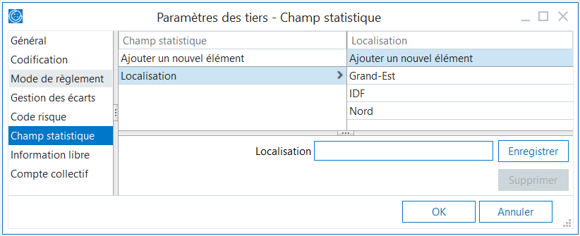 Champ statistiques - tiers